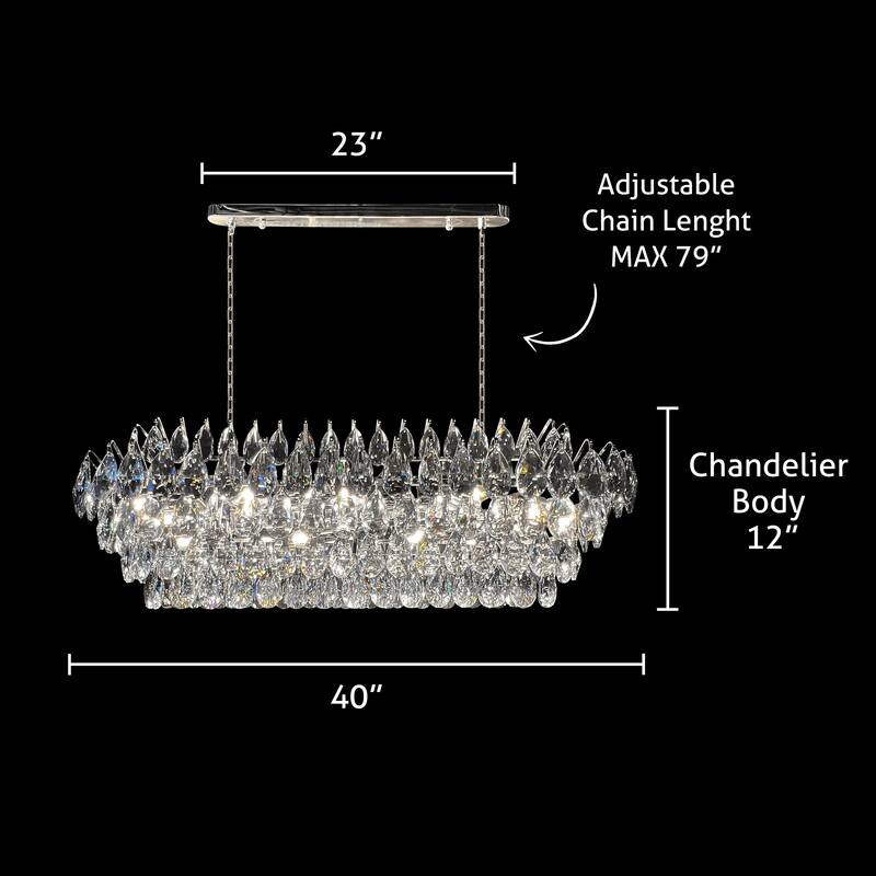 Teardrop Crystal Diamond Linear Chandelier 40"