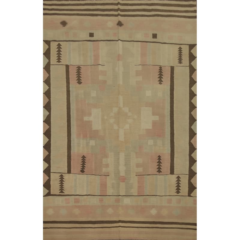 Hand Woven Oriental 100% Wool Carpet Southwestern Tribal Multi-Colored Kilim Area Rug - 8' 10'' X 6' 0''