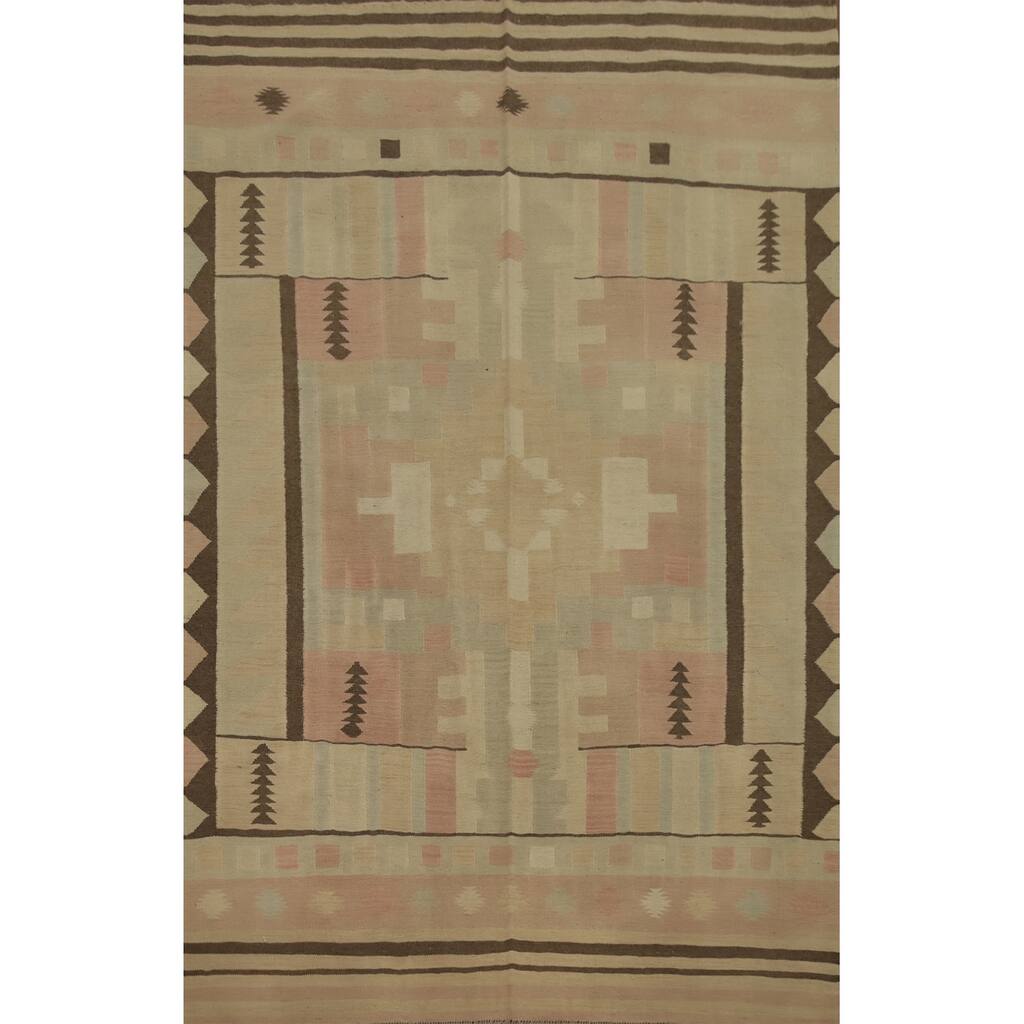 Hand Woven Oriental 100% Wool Carpet Southwestern Tribal Multi-Colored Kilim Area Rug - 8' 10'' X 6' 0''