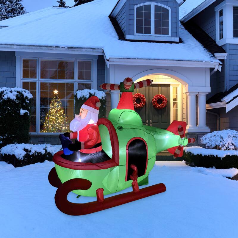 Lighted Inflatable Santa with Helicopter Outdoor Christmas Decoration -7' - Green