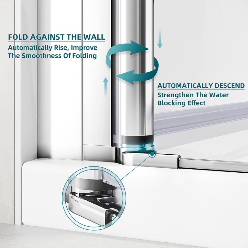 Elegant Bifold Frameless Glass Shower Door Width Adjustable Black Shower Panel Pivot Swing Shower Doors