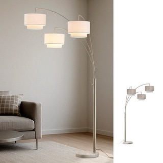 Broadway 3 Light Arch Floor Lamp, Brushed Nickel Finish with White Shades