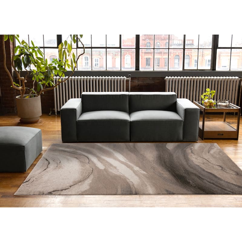 Taupe Black White Organic Layers High-Traffic Rug