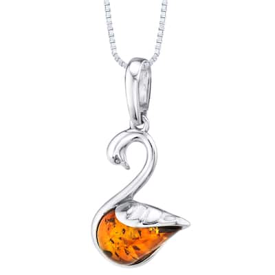 Amber Swan Pendant in Sterling Silver