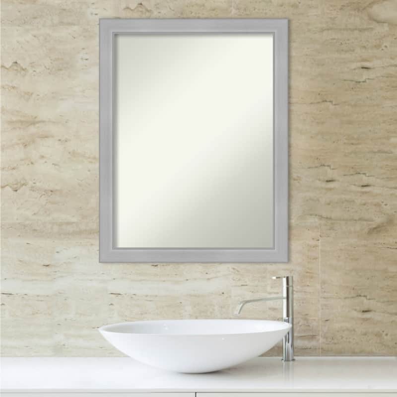 Non-Beveled Bathroom Wall Mirror - Vista Brushed Nickel Narrow Frame