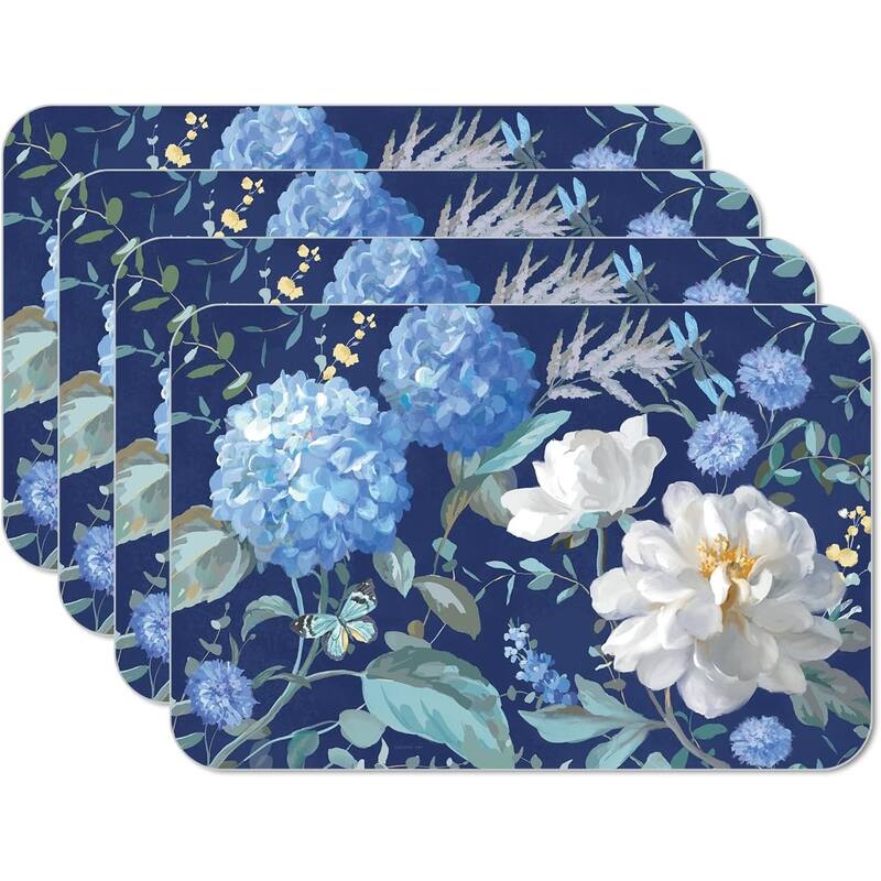 Spring Morning Blooms 4 Pack Reversible Easy Care Flexible Plastic Placemats Made in The USA BPA Free, Wipes Clean - Set of 4