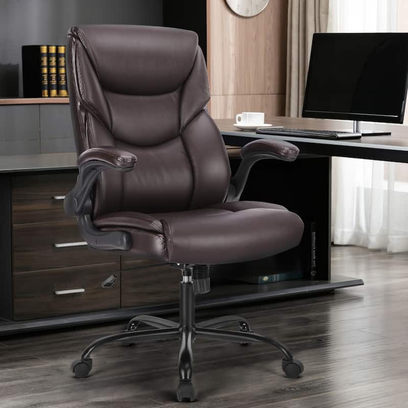 Office leather chair with adjustable armrests and lumbar pillows