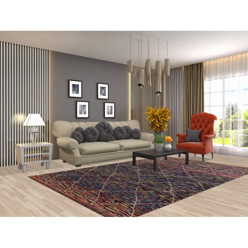 Colorful Trellis Moroccan Area Rug Hand-Knotted Wool Carpet - 6'1"x 9'3"