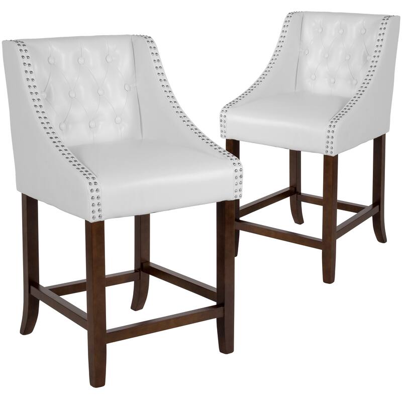 Transitional Tufted Upholstered/Walnut Finish Counter Stool (Set of 2)
