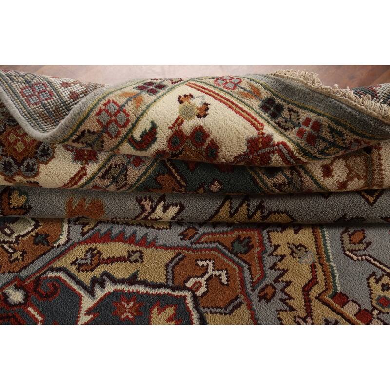 Heriz Serapi Indian Area Rug Handmade Grey Wool Carpet - 8'11" x 11'9"