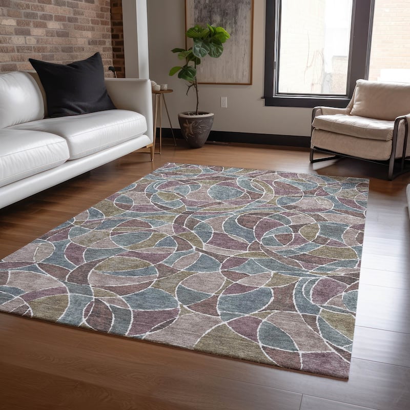 Machine Washable Indoor/Outdoor Casual Mosaic Chantille Rug