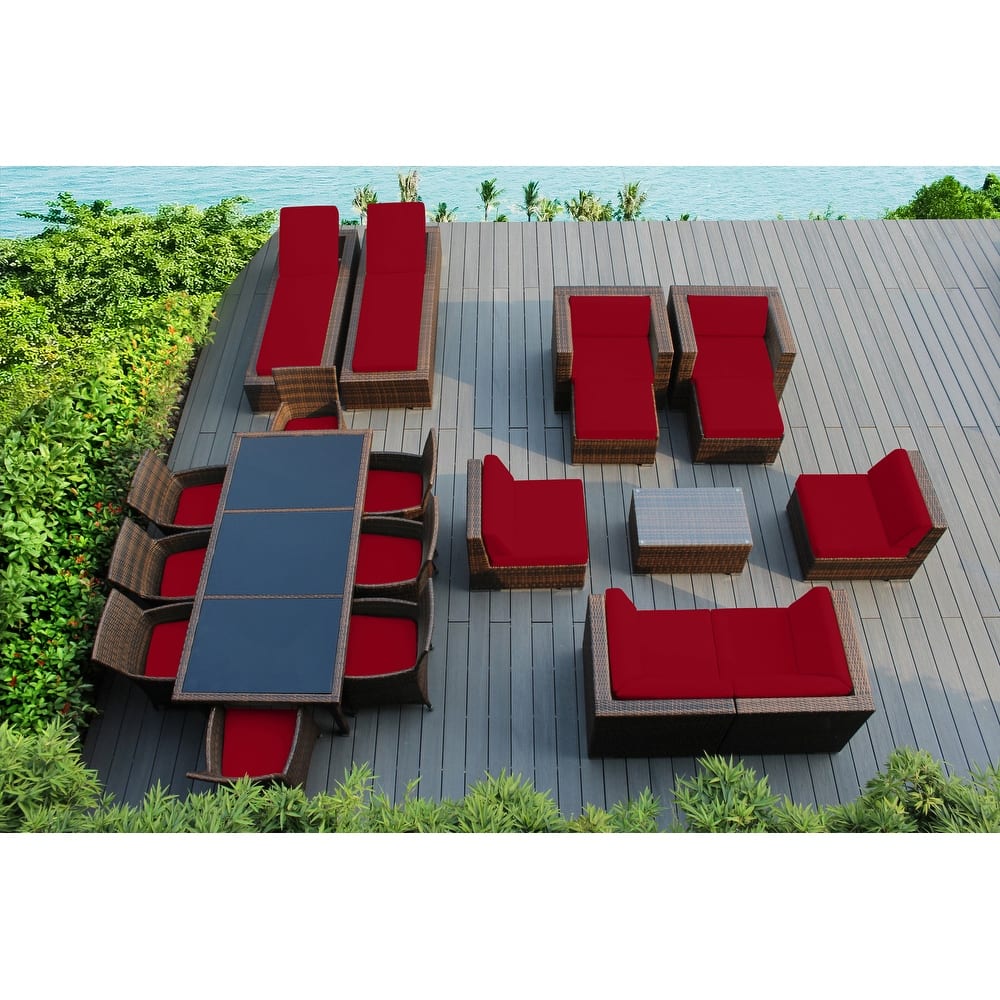 Ohana Outdoor Patio 20 Piece Mixed Brown Wicker Sofa and Dining Set