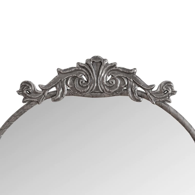 58"x24" Arched Full Body Mirror with Vintage Ornate Carved Applique on Top and Bottom, Hanging Wall Mounted Mirror