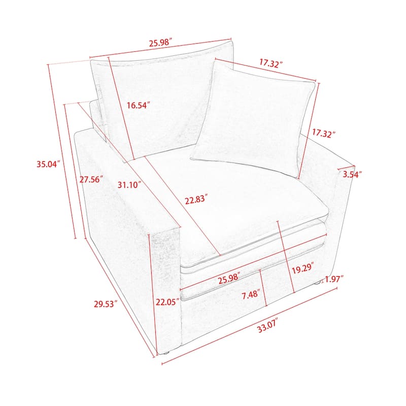 Chenille Comfy Deep Single Seat Sofa Upholstered Reading Armchair