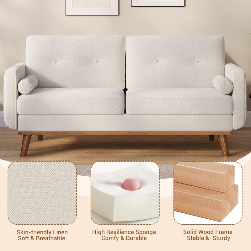 65" Loveseat Sofa, Mid Century Modern Couch Comfy Love Seat Couches for Living Room