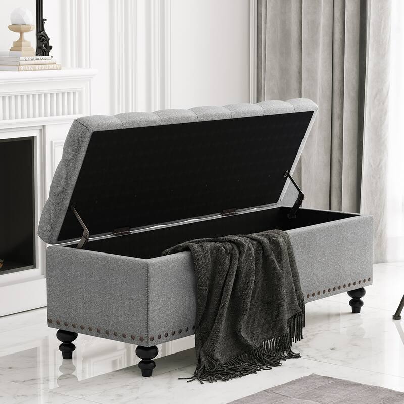 50-inch Button-Tufted Storage Bench Ottoman with Removable Tray for Living Room Bottom rivets design