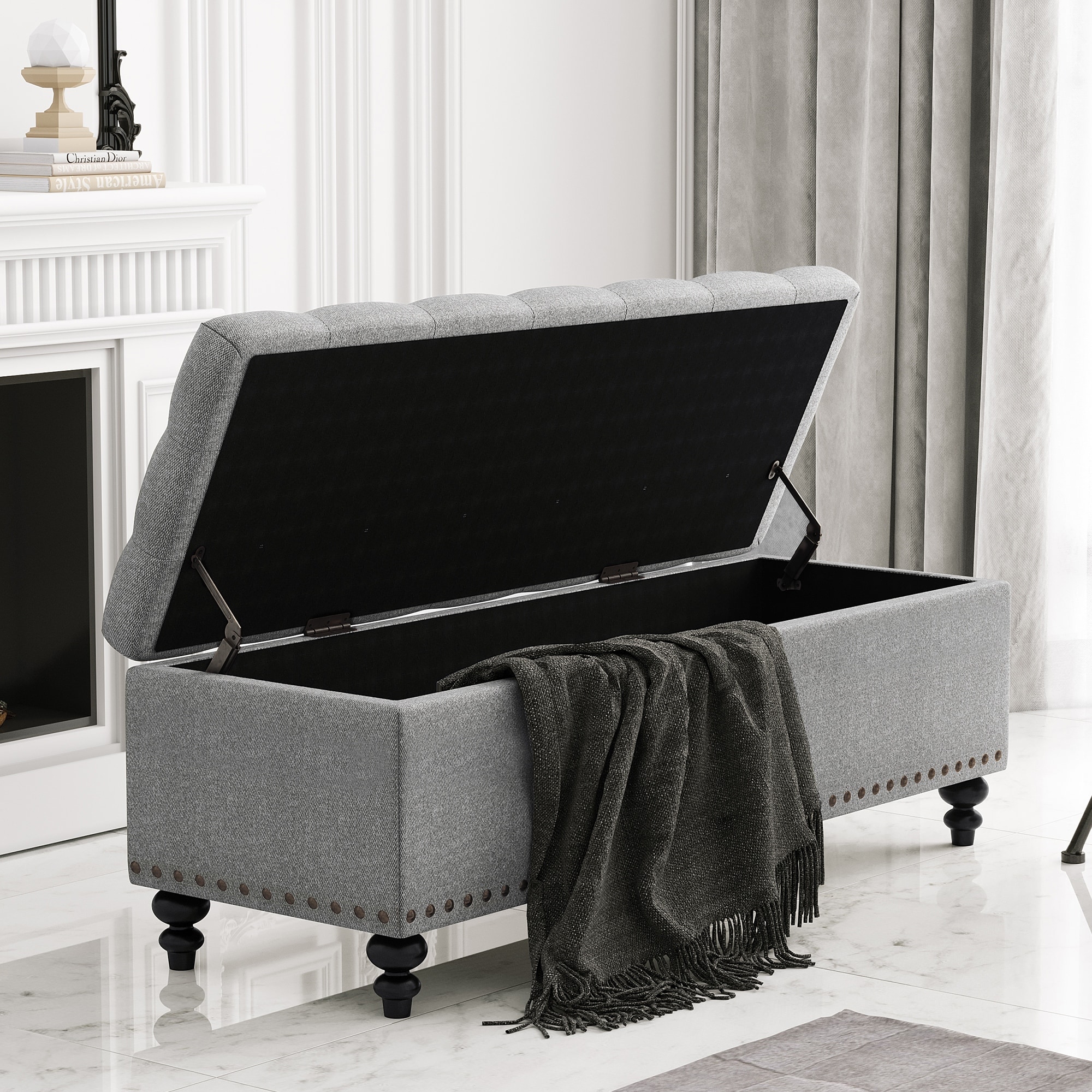 HUIMO 50 inch Button Tufted Storage Bench Ottoman with Removable