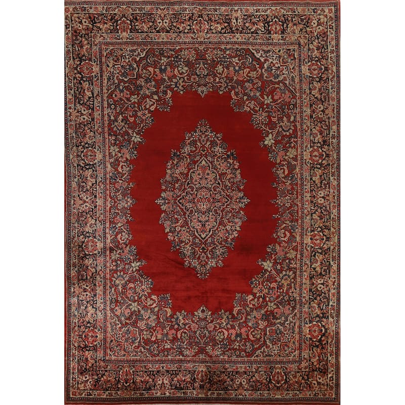 Hand Knotted Oriental 100% Wool Carpet Traditional Floral Red Mahal Area Rug - 14' 2'' X 10' 1''