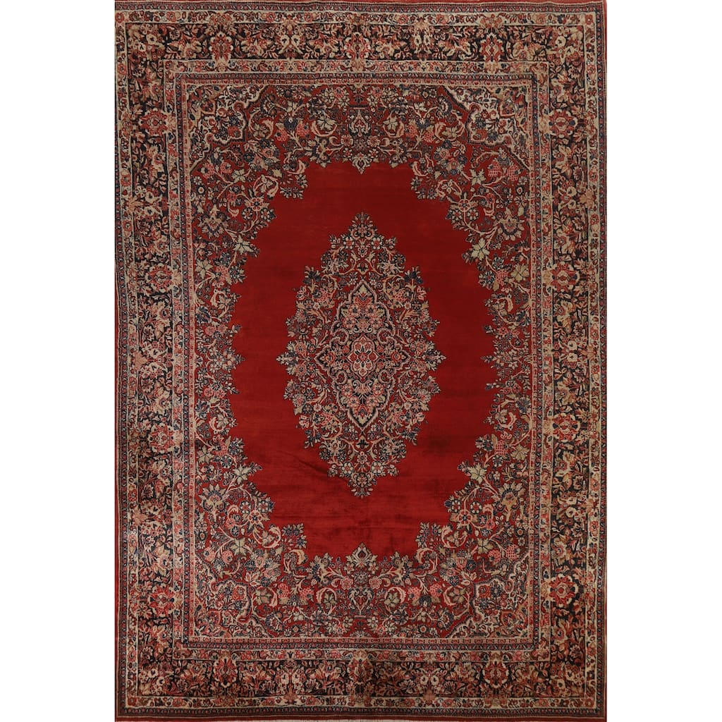 Hand Knotted Oriental 100% Wool Carpet Traditional Floral Red Mahal Area Rug - 14' 2'' X 10' 1''