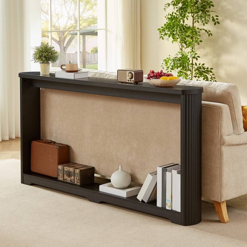70.1" Narrow Wooden Sofa Table with Corrugated Texture for Entranceways and Living Room Décor