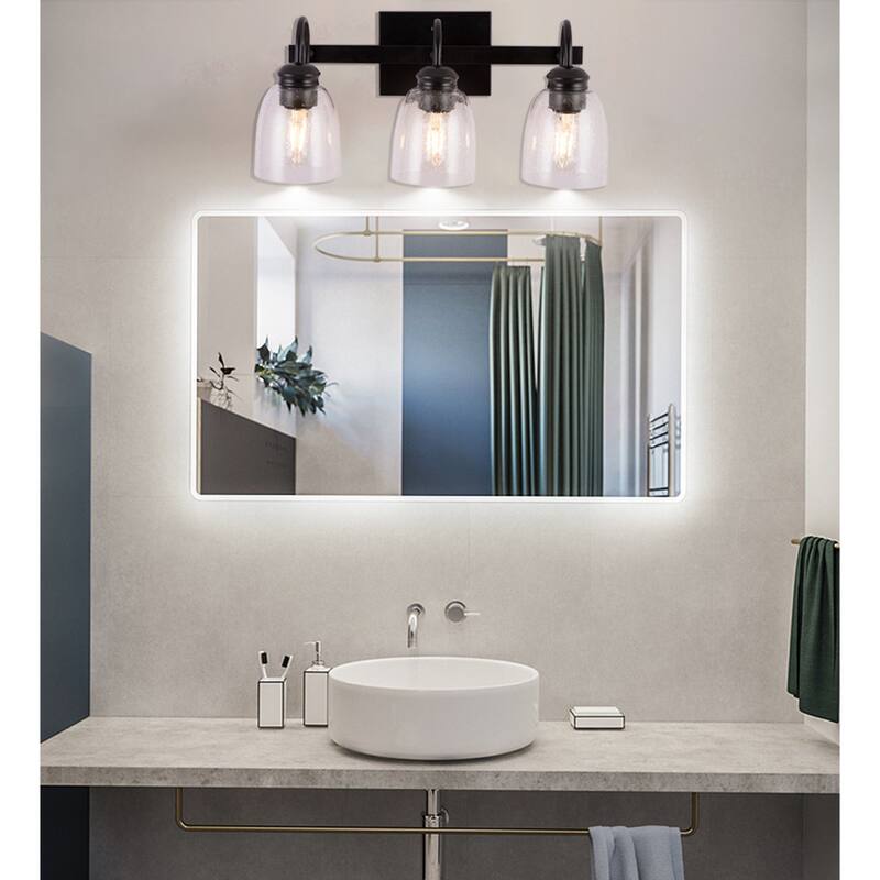 3-Light Black Bathroom Vanity Lights Wall Light with Glass Shade - 3 light