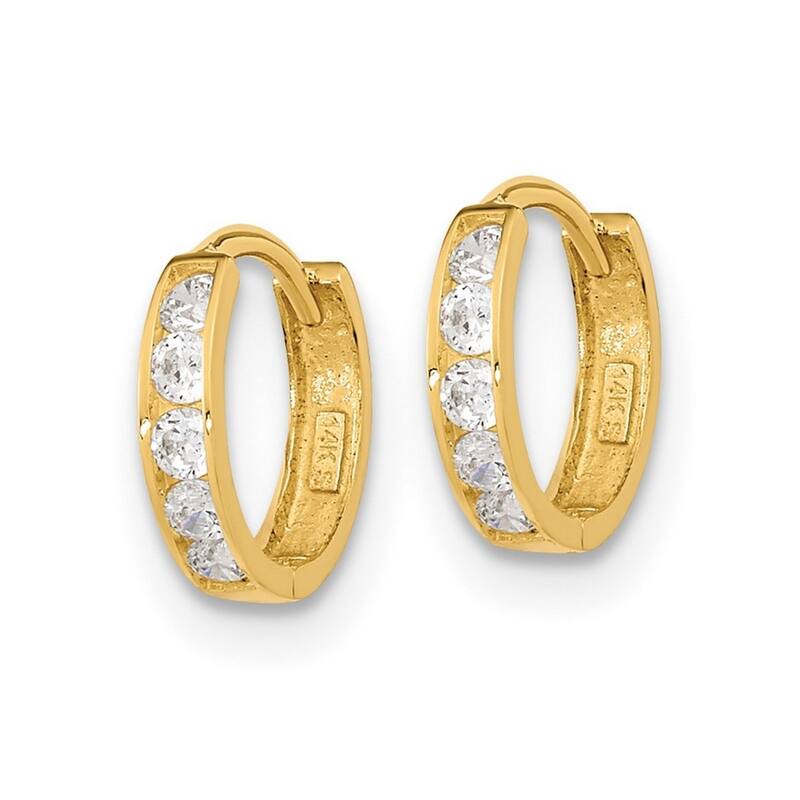 Curata 14k Yellow Gold 2mm CZ Cubic Zirconia 9.5x2.16mm Hoop Earringss