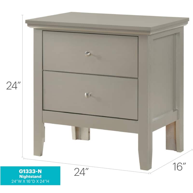 Silver Champagne Nightstand 24x24x16 with Two Drawers, Transitional Bedside Table for Storage and Bedroom Decor Accent