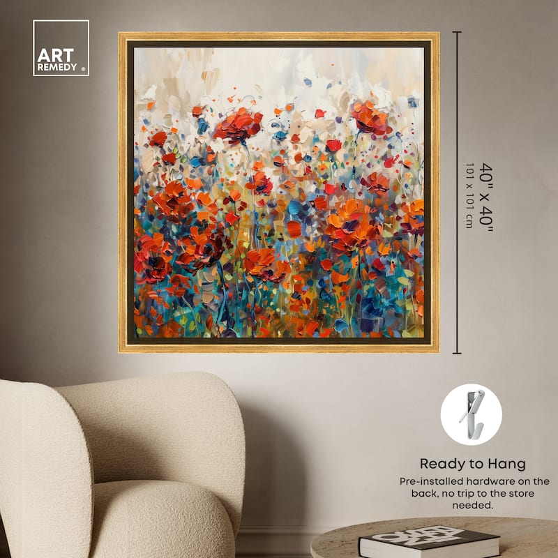 Art Remedy Beautiful Garden Bloom Framed Impressionism 1 Piece Canvas Wall Art /Monet And Van Gogh Inspired Art