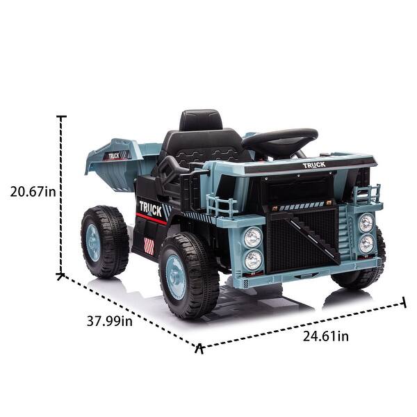 dimension image slide 0 of 4, Kids 12V Ride-On Dump Truck with Parental Remote, Adjustable Speed, and USB Music 鈥