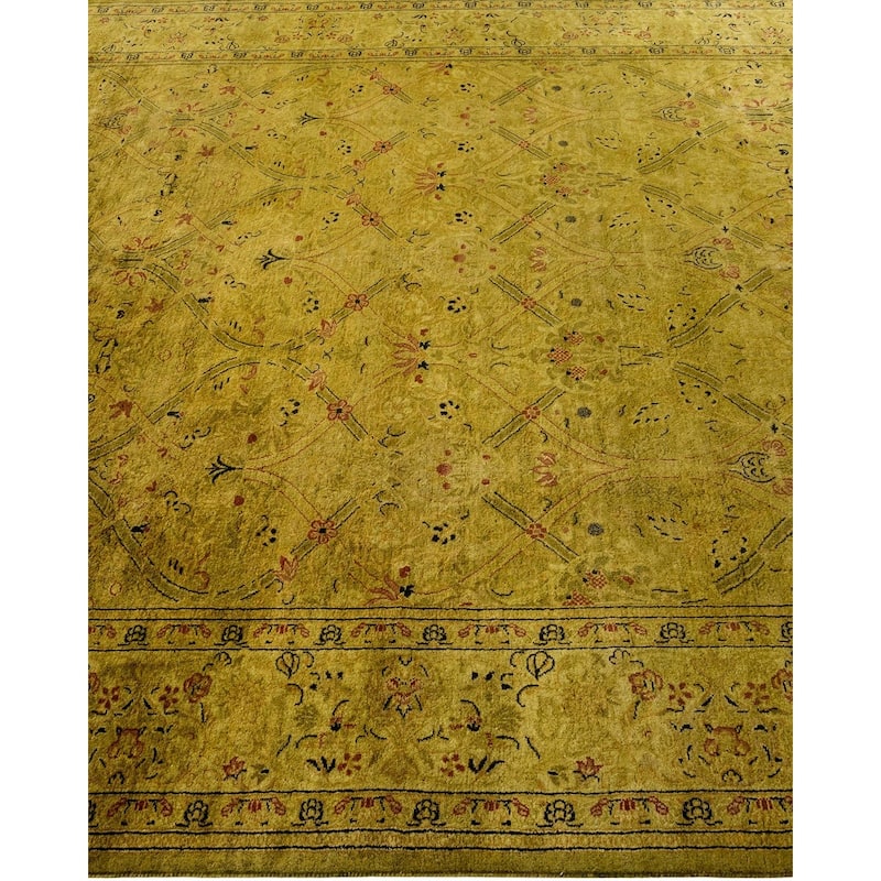 Overton Hand Knotted Wool Vintage Inspired Modern Contemporary Overdyed Green Area Rug - 6' 1" x 12' 4"