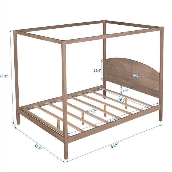 Queen Size Canopy Platform Bed with Headboard, Wood 4Post Canopy