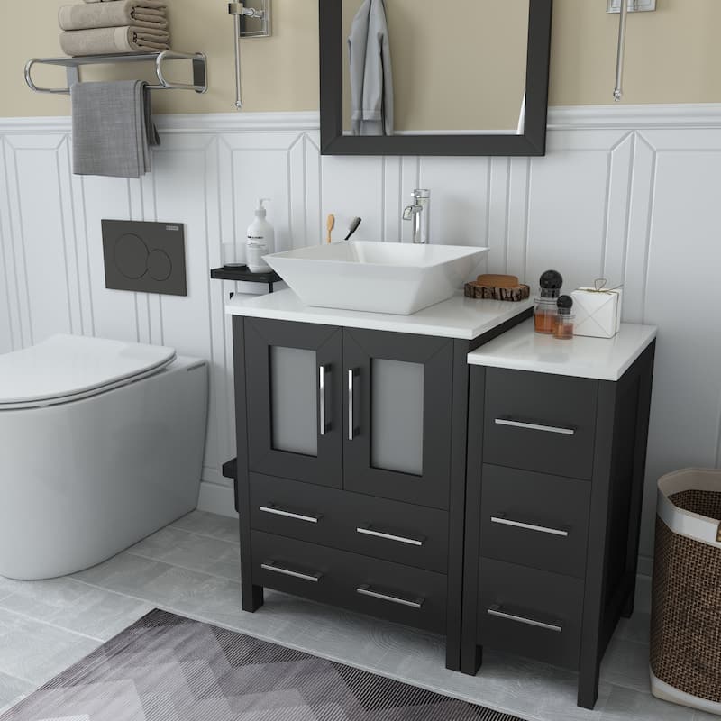 Vanity Art 36" Single Sink Bathroom Vanity Set with Engineered Marble Top and Free Mirror - 36 W X 18.5 D X 31.1 H