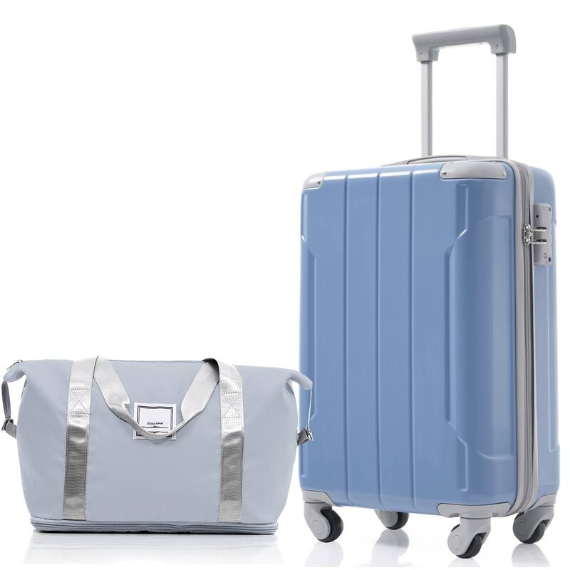 Anmytek 3 Piece Luggage Set Light Blue Hardshell Carry On with TSA Lock and Duffle Bag