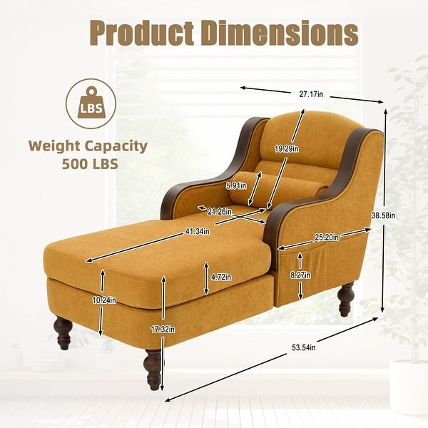 dimension image slide 4 of 6, Oversized Chaise Lounge Indoor with Wide Seat
