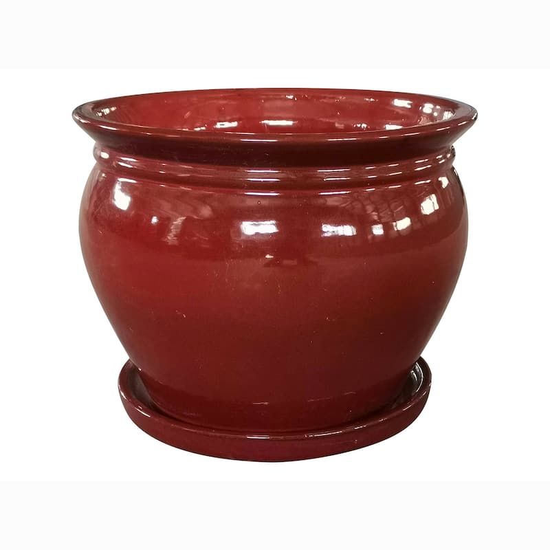 Southern Patio Wisteria 8 Inch Diameter Ceramic Planter Pot with Saucer, Red - 4.41