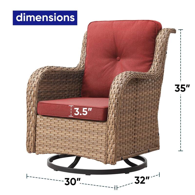 ArcoBay Wicker PE Rattan Outdoor Patio Swivel Glider Chairs with 4'' Olefin Cushions (2-Pack)
