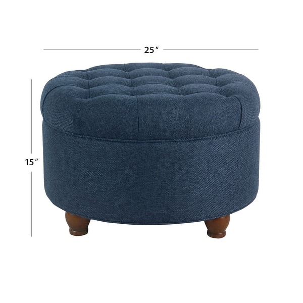 dimension image slide 1 of 3, HomePop Tufted Round Storage Ottoman - Navy