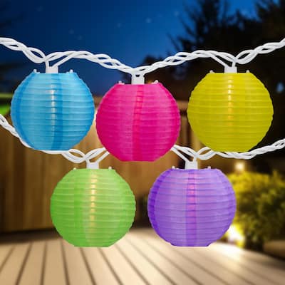 10ct Multi-Color Summer Paper Lantern Patio Lights 8.5ft White Wire - Multi