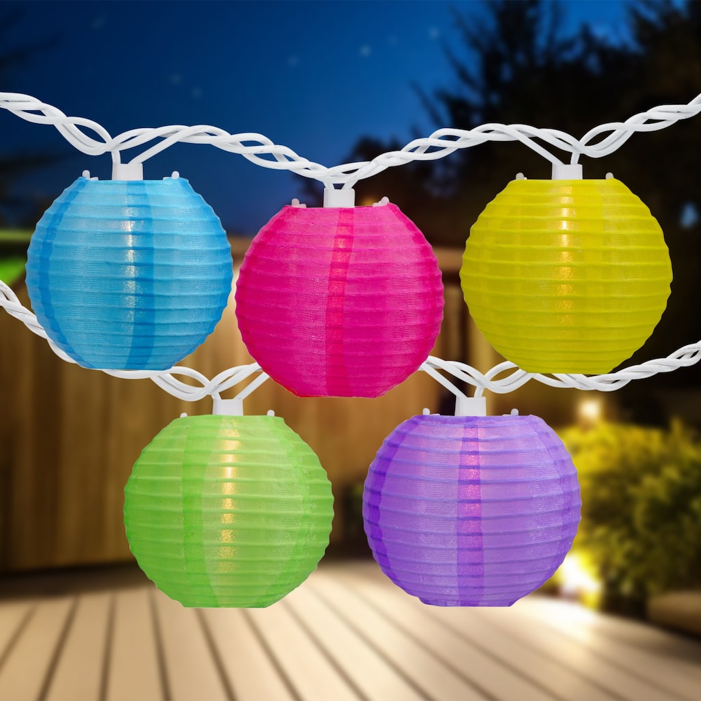 10ct Multi-Color Summer Paper Lantern Patio Lights 8.5ft White Wire - Multi