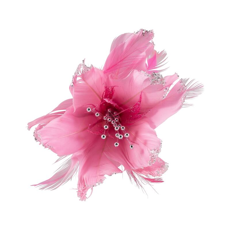 Glittered Feather Poinsettia Artificial Christmas Pick - 13.75" - Pink