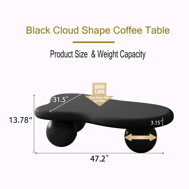 47-Inch Cloud-Shaped Coffee Table with 3 Ball Legs for Living Room