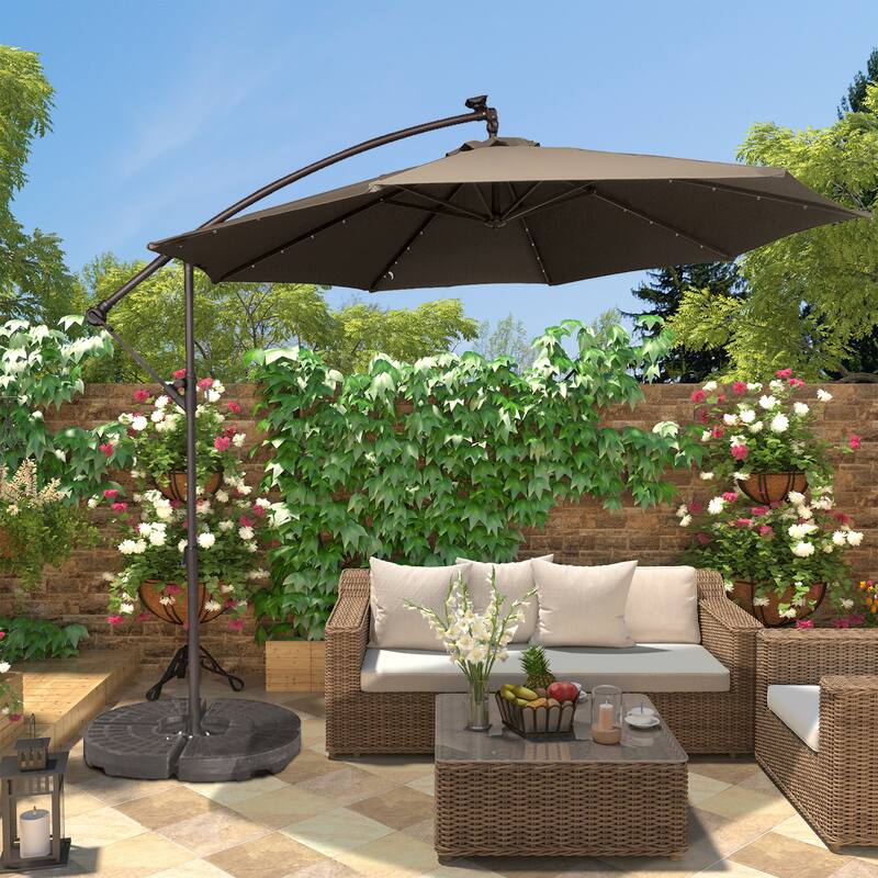 Clihome 10Ft Solar Light Crank Offset Cantilever Patio Umbrella, Without Base