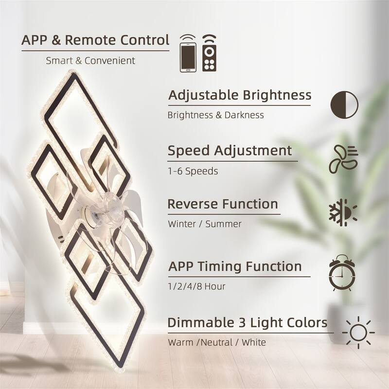 33" Ceiling Fan with Lights Remote Control and APP Control