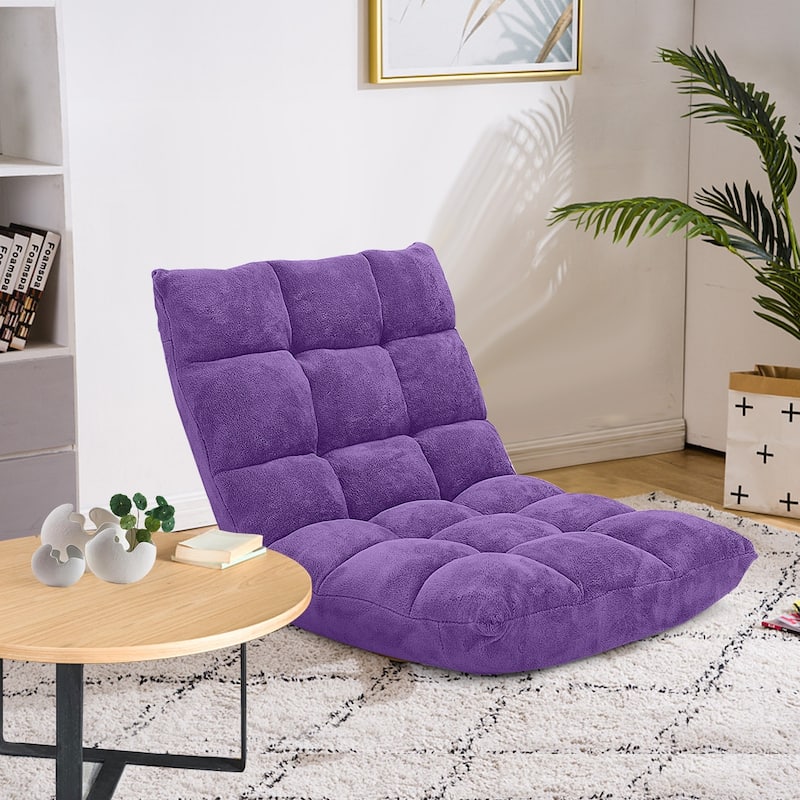 Coral Velvet Adjustable Floor Chair with 14-Position Backrest and Folding Design - 41.5" x 22.5" x 6" (L x W x H)