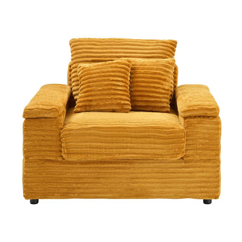 Corduroy Single Sofa Set with 2 Throw Pillows (500lb Capacity)