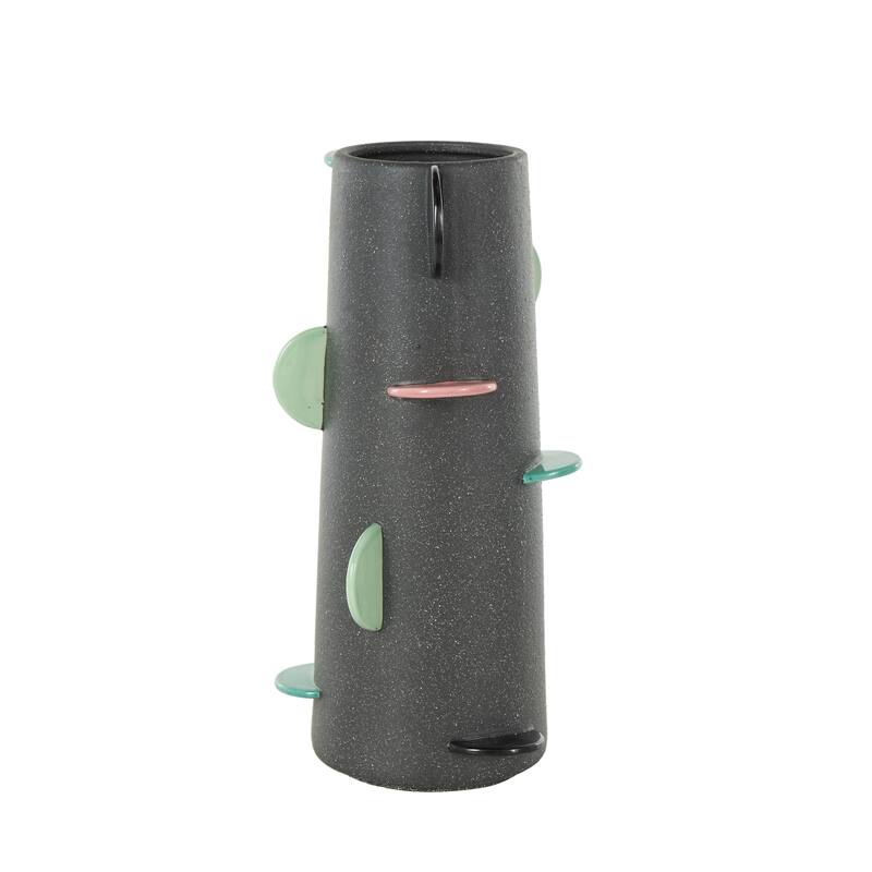 Ceramic Textured Vase with Multicolor Half-Moon Accents - Black - Roche River Decor