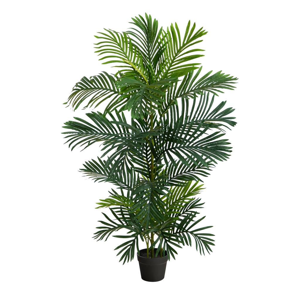 Artificial Palm Tree 4ft Indoor Outdoor Tropical Decor, Rustic Revival Palm Tree, UV Resistant Faux Tree - Green