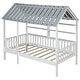 preview thumbnail 8 of 12, Wood Twin Size House Bed with Roof, Guardrail, and 2-Tier Storage Shelves, Sturdy Pine Frame, Easy Assembly, White