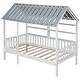 preview thumbnail 5 of 11, Wood Twin Size House Bed with Roof, Guardrail and Shelves