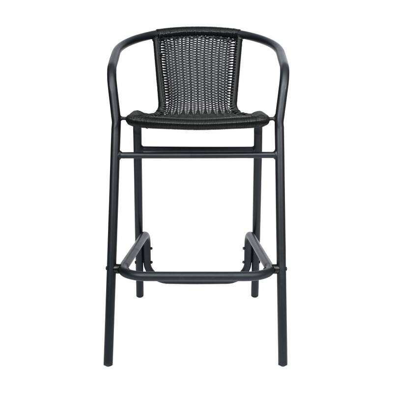Commercial Indoor-Outdoor Rattan Restaurant Barstool with Aluminum Frame-Set of 2